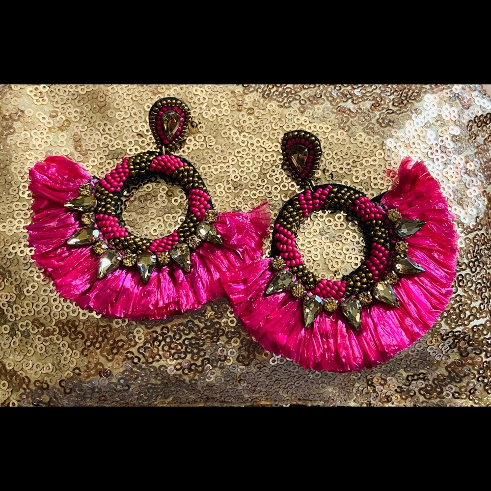 Pink fringy gemstone earrings